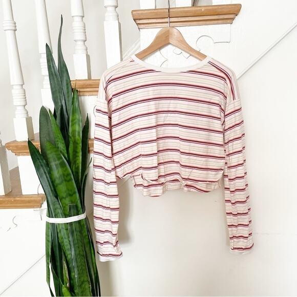 BDG Urban Outfitters Red White Multi Stripe Long Sleeve Crop Top Size Medium - Picture 1 of 8